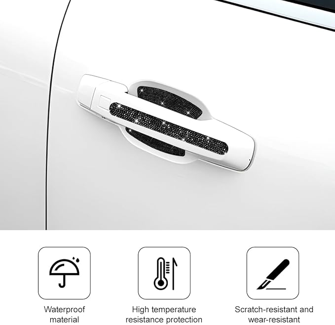 Mandark 8PCS Bling Car Door Handle Protector, Crystal Rhinestone Vehicle Door Bowl Protective Sticker, Glitter Anti-Scratch Auto Decor Decals Accessories, Universal for SUV, Sedan, Truck (Black)