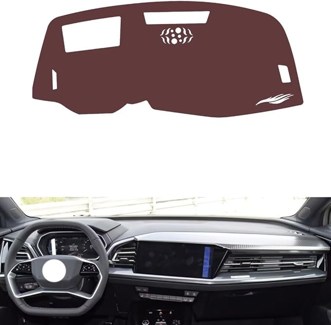 Leather Dashboard Cover Compatible with Audi Q4 e-tron（HUD） 2022-2024,Dash Board Cover mat Anti-Slip Sun-Proof and dust-Proof(Brown)