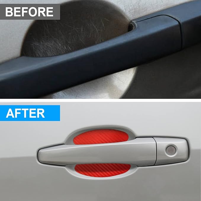 4PCS Car Handle Cup Stickers, Carbon Fiber Scratch Auto Door Protective Film, Non-Marking Car Bowl Protector, Universal Paint Cover Guard for Most Cars, SUV, Van (Red)