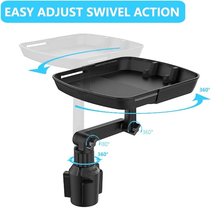 Cup Holder Tray Table, Expander Car Drink Food Tray for Eating, 360º Rotating Adjustable Stretchable Non-Slip Car Cup Holder Trays, Cars Interior Organizer Accessories(Black,Size:8inch)