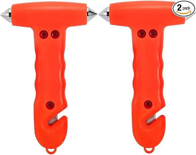 MOTORBUDDY Car Safety Hammer 2-Pack, Auto Emergency Escape Hammer with Window Breaker and Seat Belt Cutter, Striking Red Emergency Escape Tool for Car Accidents