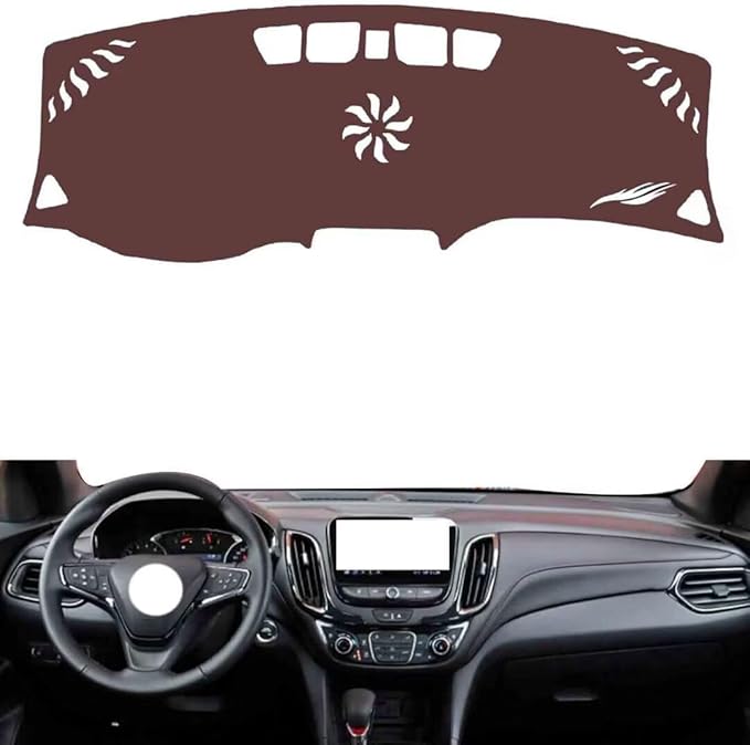 Leather Dashboard Cover Compatible with Chevy Equinox（NO HUD,Speaker） 2017-2023,Dash Board Cover mat Anti-Slip Sun-Proof and dust-Proof(Brown)