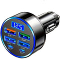 120W Super Fast Charging 6-Port USB-C Car Charger with LED Voltage Display | Multi-Device Cigarette Lighter USB Adapter for iPhone & Android