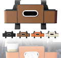 Car Backseat Organizer with Cup Holder, Tissue Box, Trash Bin & Hooks, 3-in-1 Multifunctional Back Seat Car Organizer for Hold Phones, Snacks, Drinks, and Handbags, Gifts for Car Owners (Brown)