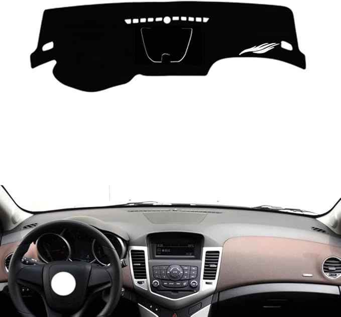 leather dashboard cover Compatible with Chevy Classic Cruze (storage box 2009-2015，dash cover（black）