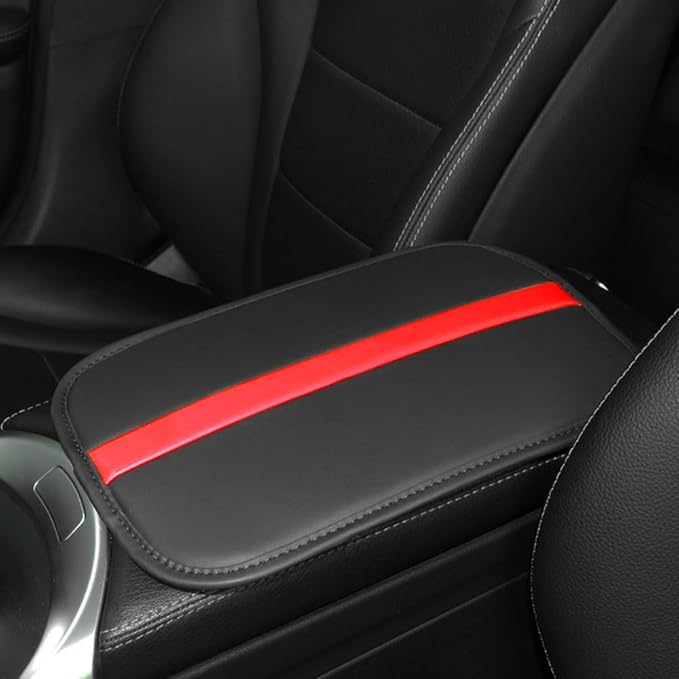 Car Armrest Seat Box Mat, PU Leather Center Console Cover, Universal Waterproof Car Interior Accessories, Arm Rest Box Protector Cushion Pad for Most Vehicle (Red)