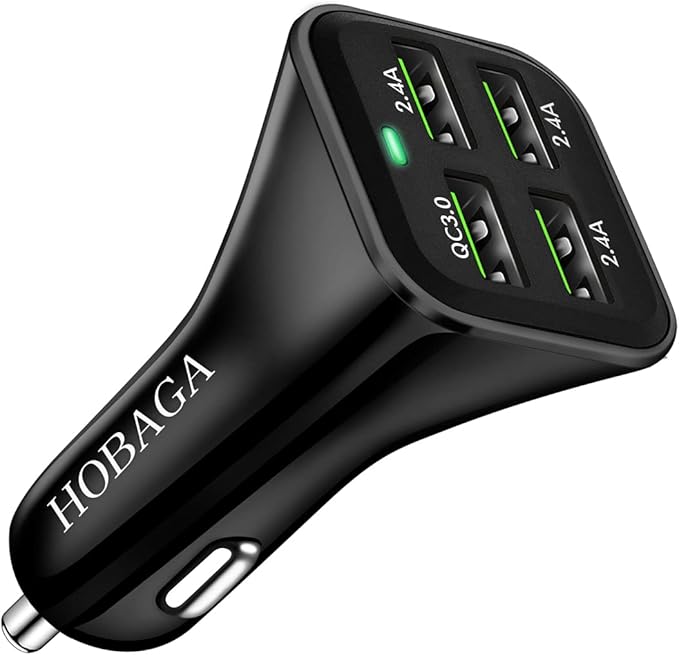 USB Car Charger Adapter, QC 3.0 Fast Car Phone Charger, 4-Port Multi 9.6 Amp Cigarette Lighter Adapter Compatible with iPhone 16/15/14/13/12 Pro Max, Samsung Galaxy S22 Note20, LG, Pixel.