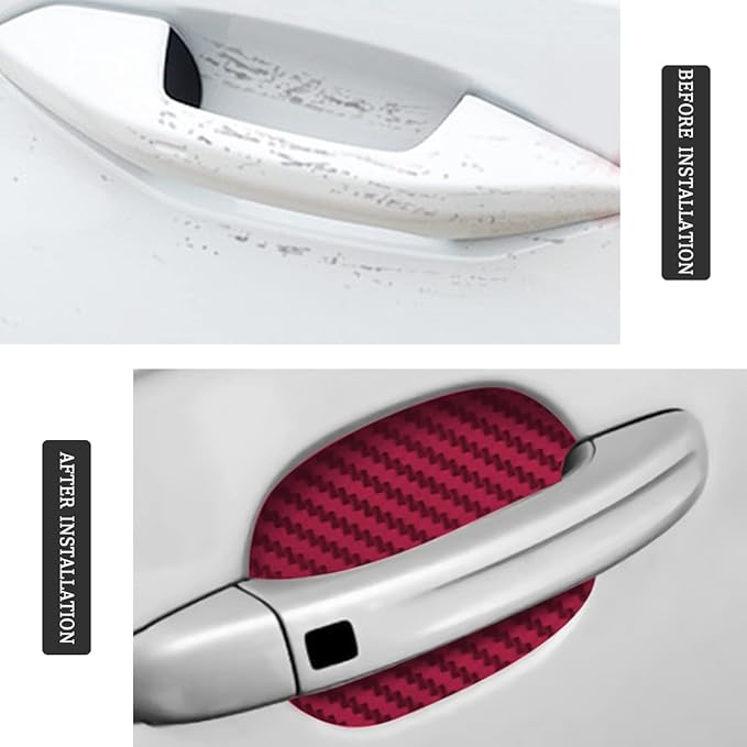 Blilo 8PCS Car Door Handle Sticker, Carbon Fiber Anti-Scratches, Universal Fit, Wine Red