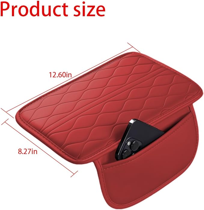 Car Center Console Cover, Leather Vehicle Arm Rest Protection Cushion with 2 Side Storage Bags, Auto Interior Armrest Storage Box Pad Accessories, Universal for SUV, Sedan, Truck (Wine Red)