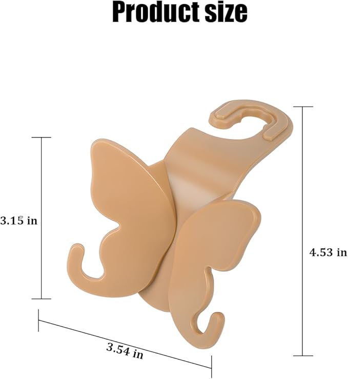 2PCS Car Seat Headrest Hook, Cute Butterfly Backseat Storage Hanger Organizer for Purse Handbag Umbrella, Auto Interior Seat Back Hook Holder Decor, Universal for SUV Truck Van (Brown)