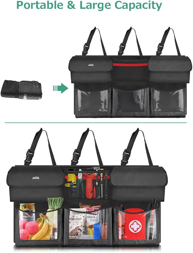 Oasser Trunk Organizer for Car, Hanging Car Organizer with 6 Large Pockets 3 Adjustable Straps 43.3x19inch