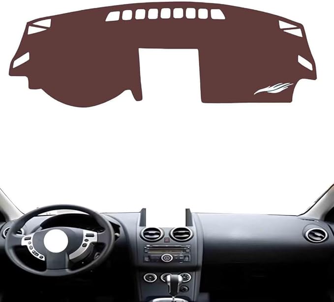 Leather Dashboard Cover Compatible with Nissan Qashqai (Navigation) 2008-2015,Dash Board Cover mat Anti-Slip Sun-Proof and dust-Proof(Brown)