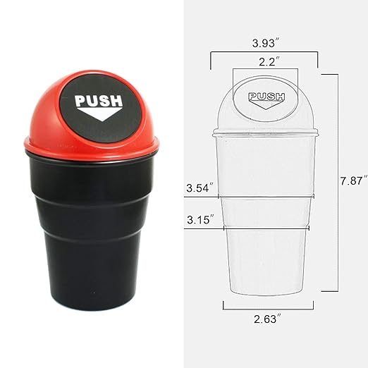 Car Trash Can Bin with Lid, Mini Garbage Cans for Back seat Leakproof Vehicle Automotive Cup Holder Car trashcan, Small Trash Bin for Automotive Office Home Kitchen (Red002)