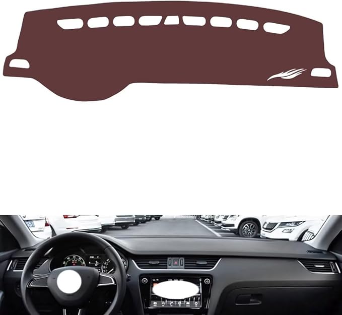 Leather Dashboard Cover Compatible with SkodaSkoda New Octavia 2015-2022,Dash Board Cover mat Anti-Slip Sun-Proof and dust-Proof(Brown)