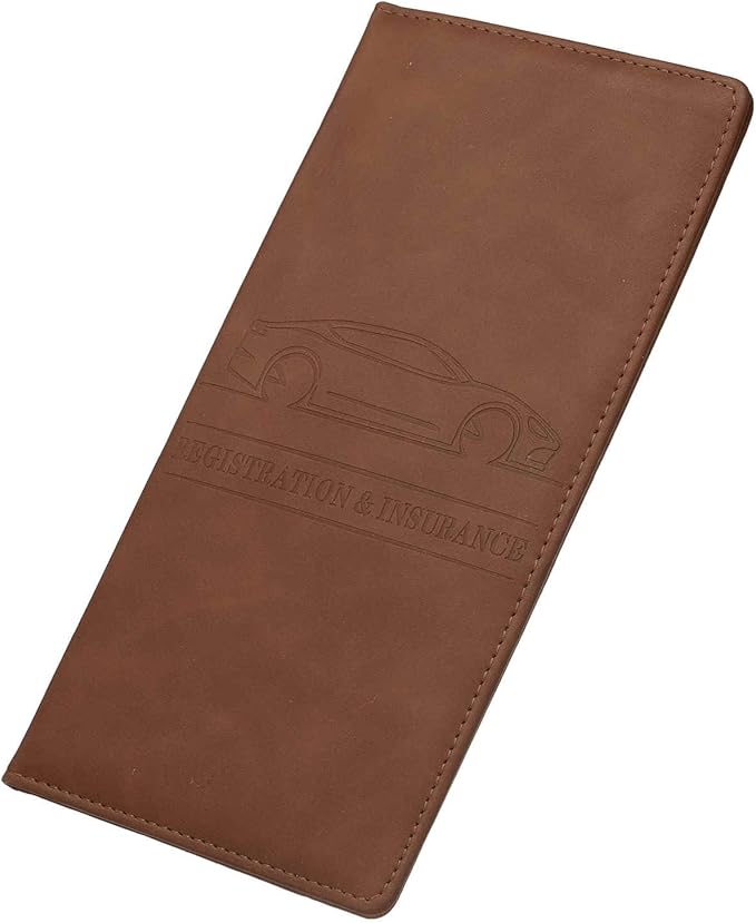 HARFINGTON Car Registration and Insurance Holder 9.65" x 4.92" PU Leather Vehicle Glove Box Organizer Storage Accessories Men Women Car ID Holder for License ID Card Bank Card, Brown