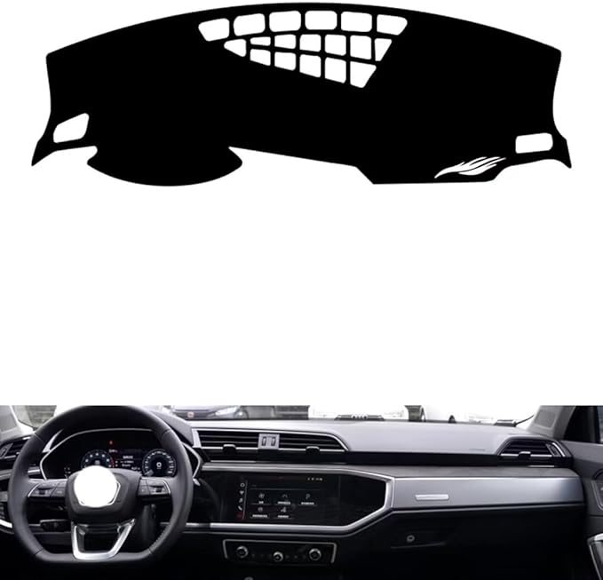 leather dashboard cover Compatible with Audi Q3（No speakers on both sides） 2019-2024，dash cover（black）