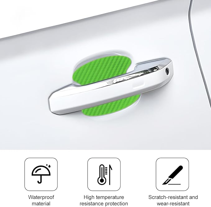 Car Door Handle Cup Scratch Protector, 4PCS 3D Carbon Fiber Vehicle Handle Bowl Sticker, Automotive Exterior Door Cup Protection Decal, Universal for SUV Caravan Automobile (Green)