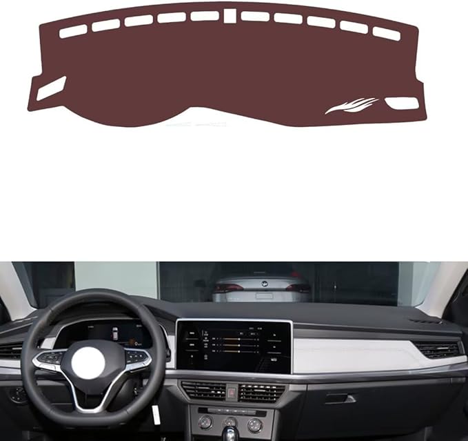 Leather Dashboard Cover Compatible with VW Bora 2023,Dash Board Cover mat Anti-Slip Sun-Proof and dust-Proof(Brown)