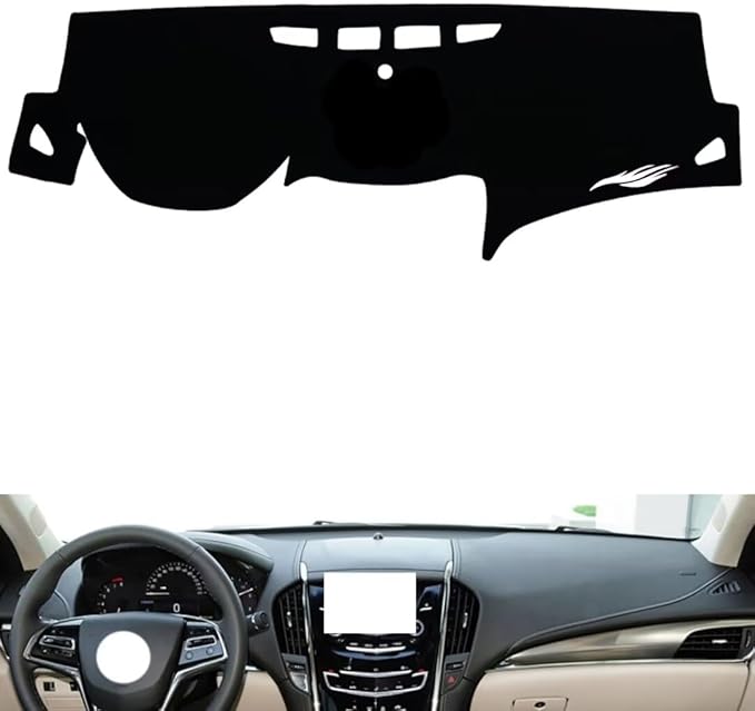 Leather Dashboard Cover Compatible with Cadillac ATS-L (No Speaker) 2014-2019，Dash Cover（Black）
