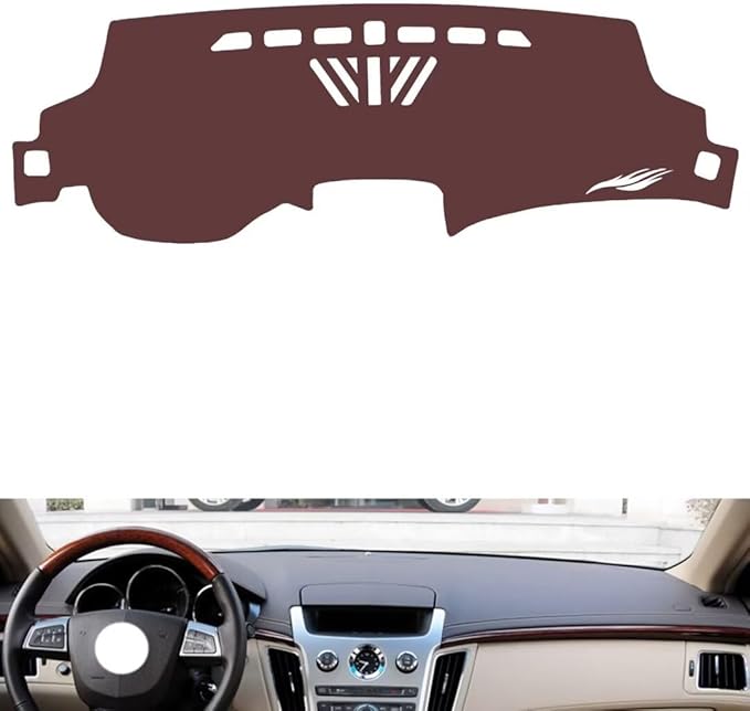 Leather Dashboard Cover Compatible with Cadillac CTS 2007-2012,Dash Board Cover mat Anti-Slip Sun-Proof and dust-Proof(Brown)