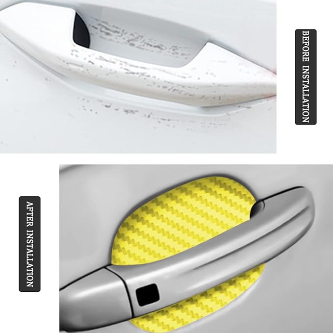 4PCS Car Handle Cup Stickers, Carbon Fiber Scratch Auto Protective Film, Non-Marking Bowl Protector, Universal for Most Cars, SUV, Van (Yellow/4PCS)