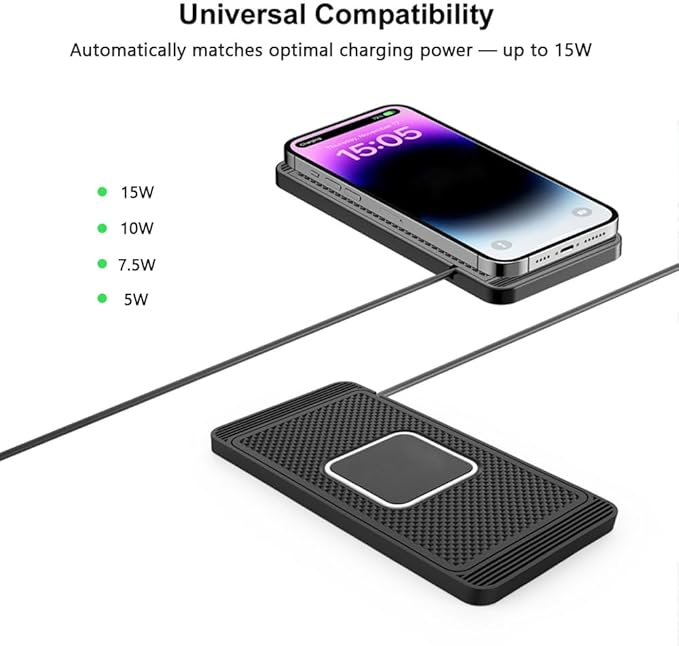 Cordless Car Charger Pad for Mini Electric, Non-Slip Phone Charging Mat for Center Console Use, Flexible Trim-to-Fit Design, 15W Charging Support