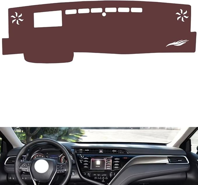 Leather Dashboard Cover Compatible with Toyota Camry（HUD） 2018-2019,Dash Board Cover mat Anti-Slip Sun-Proof and dust-Proof(Brown)