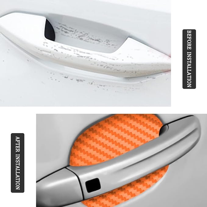 XINLIYA 4PCS Car Door Handle Protector Sticker, Universal Carbon Fiber Anti-Scratches Auto Handle Protective Film, Side Paint Cover Guard Stickers Fit for Most Handles (Orange)