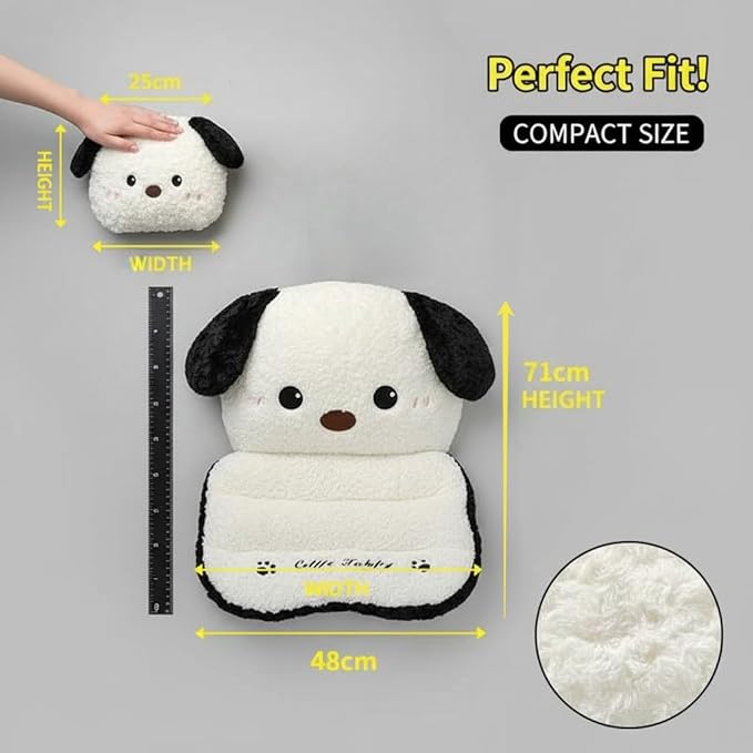 Plush Dog Car Seat Cushion Set with Lumbar Support & Headrest Pillow – Soft Universal Vehicle Interior Comfort Accessory (White)