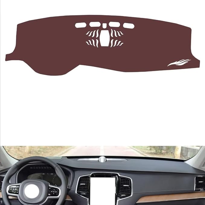 Leather Dashboard Cover Compatible with Volvo XC90（NO HUD、Center Speaker） 2015-2026,Dash Board Cover mat Anti-Slip Sun-Proof and dust-Proof(Brown)