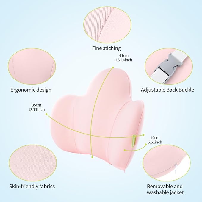 Lumbar Support Pillow for Office Chair, Car Back Support with Memory Foam, Support for Lower Back Pain Relief Lumbar Pillows, Ergonomic Back Cushion for Desk Chair, Sofa, Bed, Car Seat (Pink)