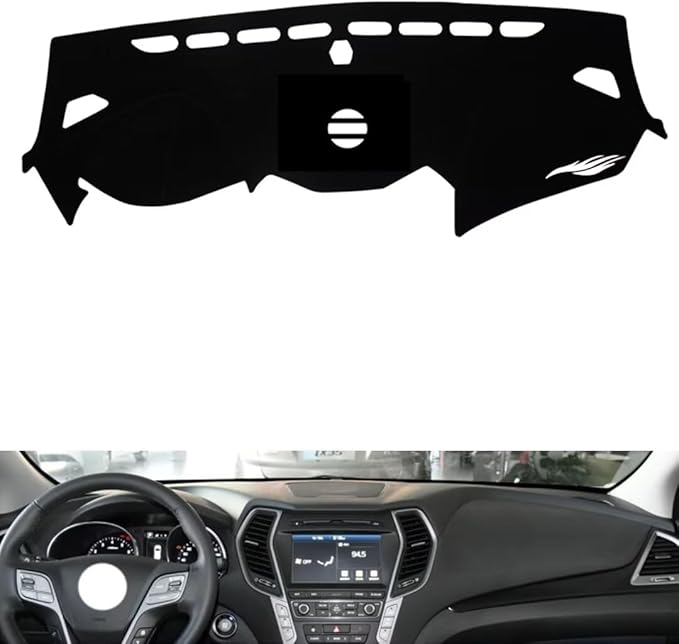 leather dashboard cover Compatible with HyundaiHyundai NEW Santafe（Middle speaker hole） 2013-2017，dash cover（black）