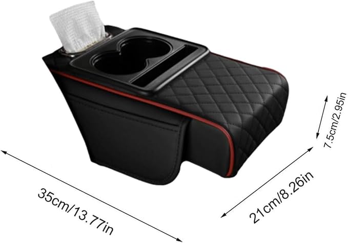 Multifunctional PU Leather Car Armrest Box Mat with Central Elbow, 2026 New Car Armrest Storage Box with Cup Holder, Tissue Box Slot, Phone Slot, Universal Fit (Black)