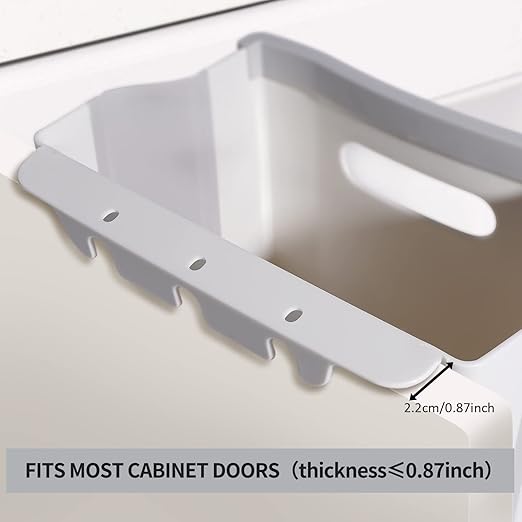 Hanging Collapsible Trash Can - 9L Wall Mounted Foldable Waste Bin for Kitchen Cabinet Door - Quickly Clean Counter, Sink, Bathroom - RV, Car, Camping Folding Garbage Basket (White)