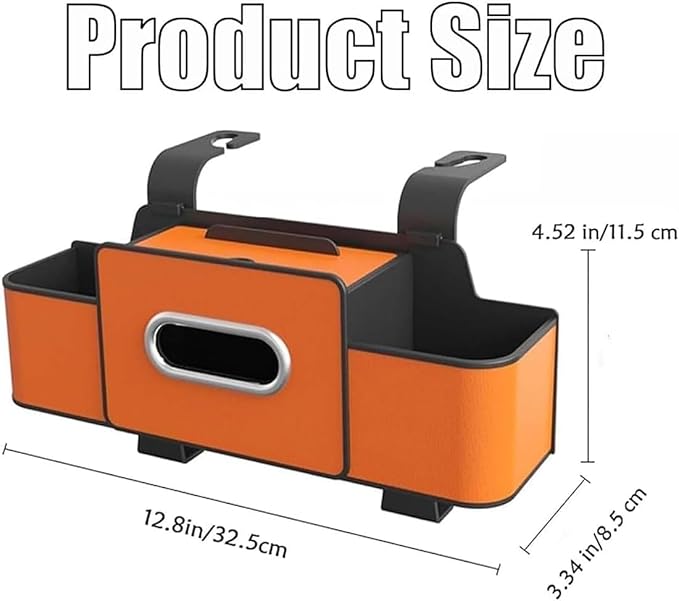3-in-1 Car Backseat Organizer, Car Organizers and Storage Box with 2 Cup Holders & 4 Hooks, Multifunctional Car Seat Back Storage Box with Tissue Box, for Phone, Snacks, Drinks, Handbag (Black, 1PC)