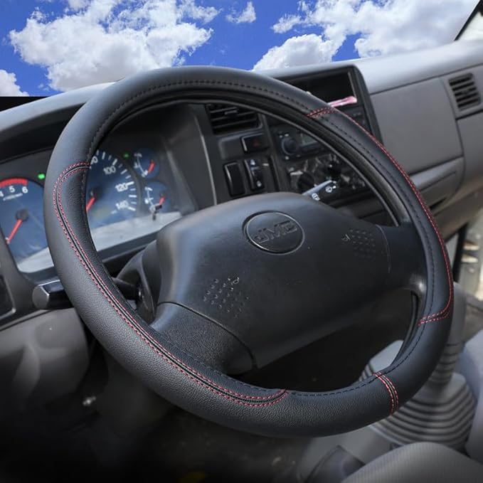 Product Truck Steering Wheel Cover PU Leather Anti Slip Anti Rub Four Season Universal 16 17 18 19inch (Black, 18inch)