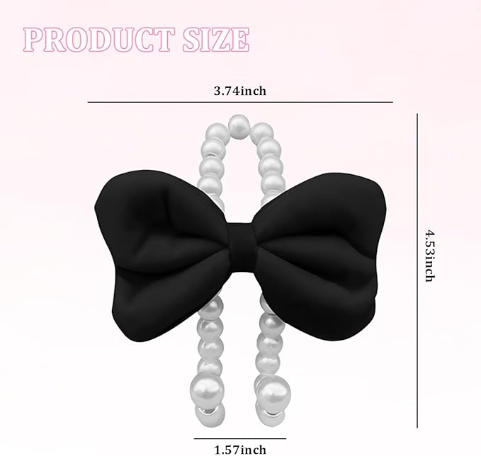 Car Seat Headrest Hook, 2PCS Elegant Bow Pearl Cute Vehicle Back Seat Hanger Hook, Automotive Headrest Storage Organizer for Handbag Purse Coat, Universal for SUV RV Truck (Black)