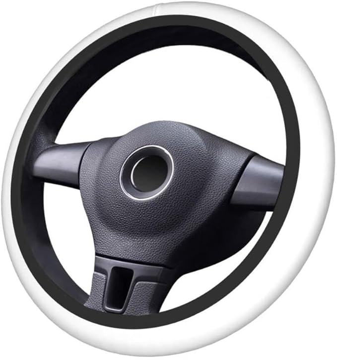 Elastic Stretch Steering Wheel Cover,Warm in Winter and Cool in Summer, Car Universal 15 inch, Microfiber Breathable Ice Silk, Anti-Slip, Odorless, Easy Carry,White
