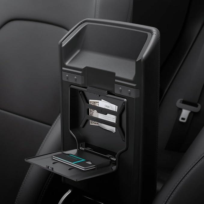 Spigen One-Tap Hidden Storage Box for Tesla Model Y Juniper (Standard, Premium & Performance 2026/2025) and Model 3 Highland (Standard, Premium & Performance 2026/25/24)