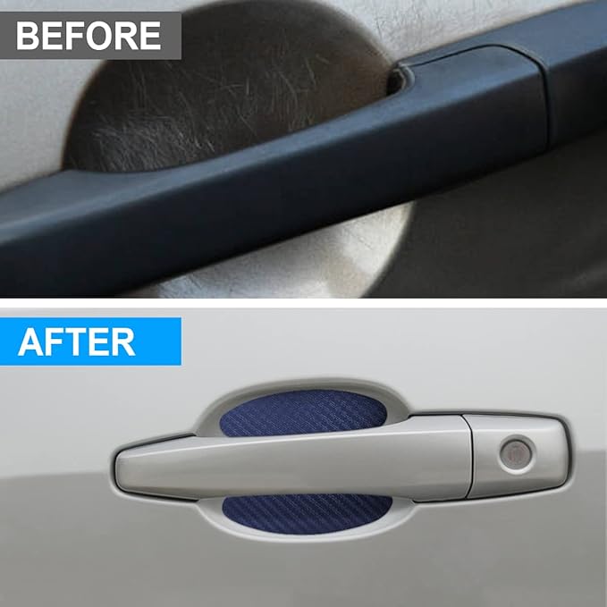 4PCS Car Handle Cup Stickers, Carbon Fiber Scratch Auto Door Protective Film, Non-Marking Bowl Protector, Universal Paint Cover Guard for Most Cars, SUV, Van (Blue)