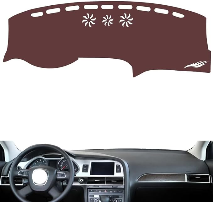 Leather Dashboard Cover Compatible with Audi A6L 2005-2011,Dash Board Cover mat Anti-Slip Sun-Proof and dust-Proof(Brown)