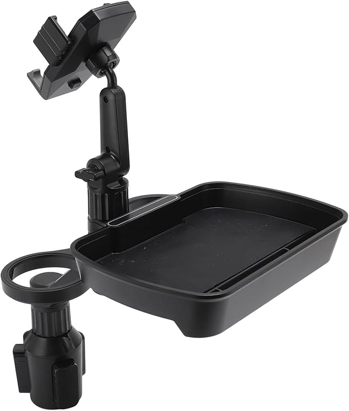 Car Cup Holder Expander Tray, 360° Rotatable Detachable Car Food Table Tray with Phone Mount, Dual Cup Holder Expander with Adjustable Base