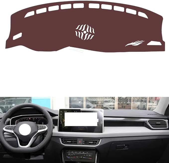Leather Dashboard Cover Compatible with VW Tayron 2023-2024,Dash Board Cover mat Anti-Slip Sun-Proof and dust-Proof(Brown)
