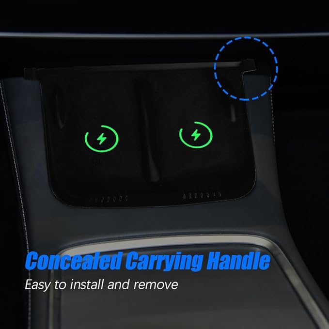 Center Console Wireless Charger Anti-Slip Silicone Mat, Waterproof Phone Pad for Wireless Charging, Car Interior Accessories Universal for Model 3 Model Y 2021-2024 (Luminous, Black)