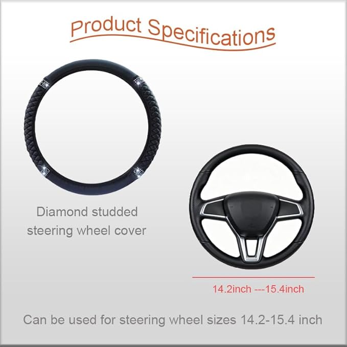 WLERIR Microfiber Leather Steering Wheel Cover with Anti-Slip Lining Universal Car Accessory for Steering Wheel with a Diameter of 14.5-15 inch (Black)