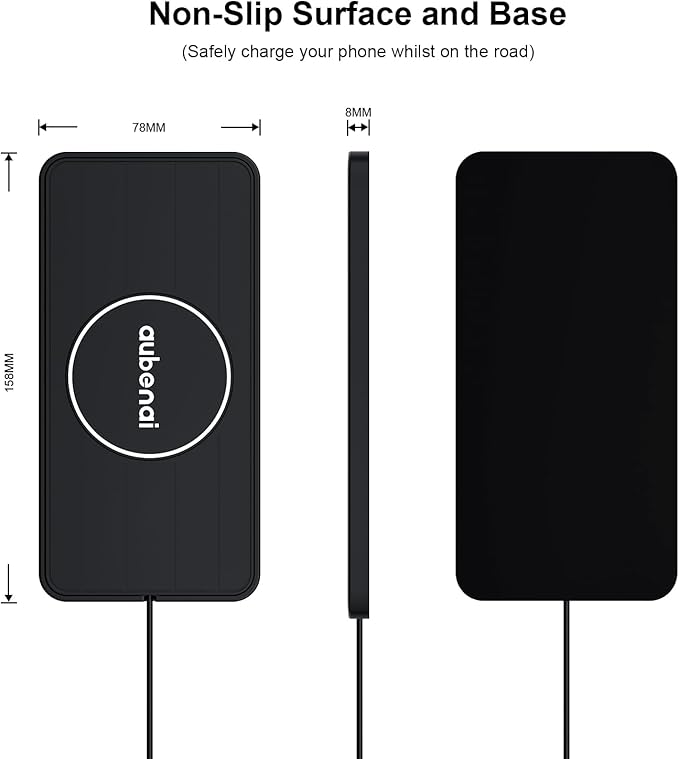 Wireless Car Charger Pad, 15W Fast Charging Pad with 70cm Extension Cable, Non Slip Car Wireless Phone Charger Mat Compatible with iPhone 16/15/14/13, AirPods, Samsung S25 S24(Extension USB-A)