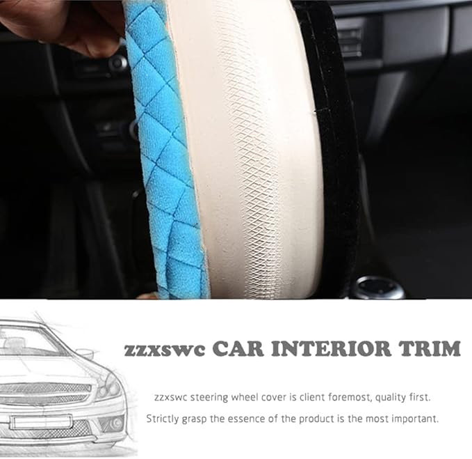15Inch Leather Car Steering Wheel Cover Women Cute Non Slip Car Accessory Gear Shift Cover Handbrake Cover Universal Fit Most Car Protector (Purple)
