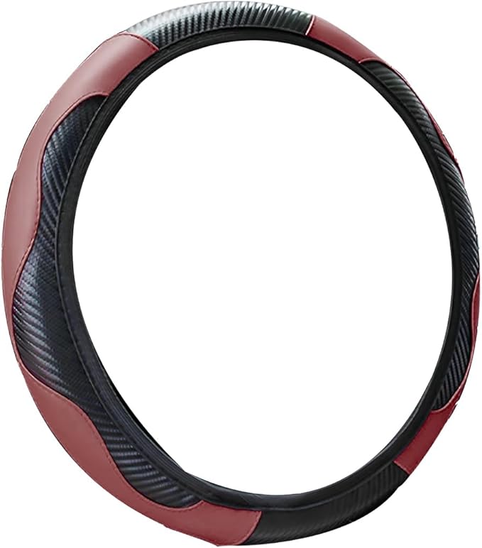 Car Steering Wheel Cover, Universal Microfiber PU Leather Elastic 15 inch Stitching Color Anti-Slip Steering Wheel Protector, Car Interior Protection Accessories for Men Women (Wine Red)