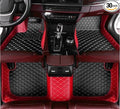 Custom Luxury Leather Car Floor Mats | All-Weather Protection | Waterproof Anti-Slip Automotive Floor Liners | Compatible with Cars SUV Trucks (Red+Black Beige)