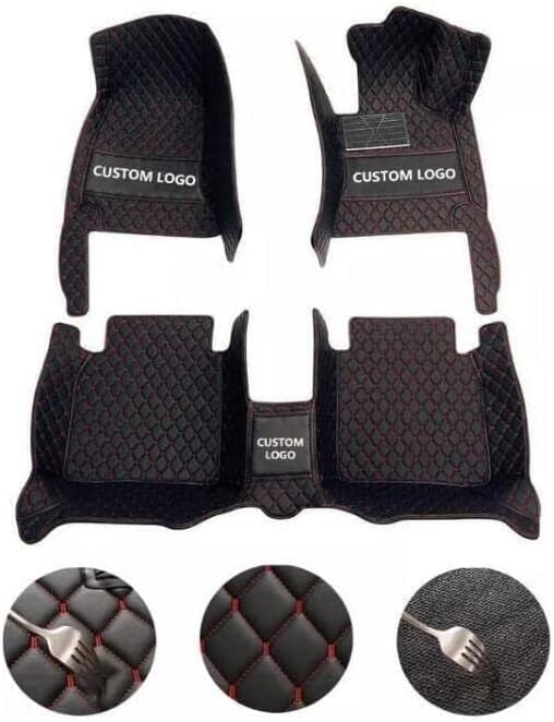 Custom Fit Car Floor Mats by SARAHS - Waterproof PU Leather Full Coverage for Most Cars, SUVs, and Trucks - Automotive Liners to Protect Vehicle Interior Floor Accessories (Black Orange 2)